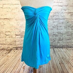 SoCal Sleeveless Knot Front Braided Neckline Mini Dress Blue Logo Womens Small